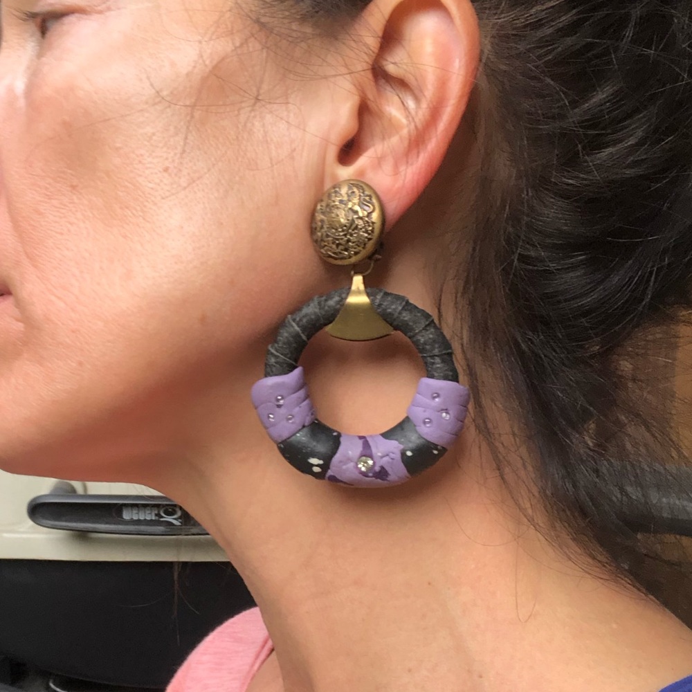 Vintage 80’s Clip On Artisanal Leather earrings